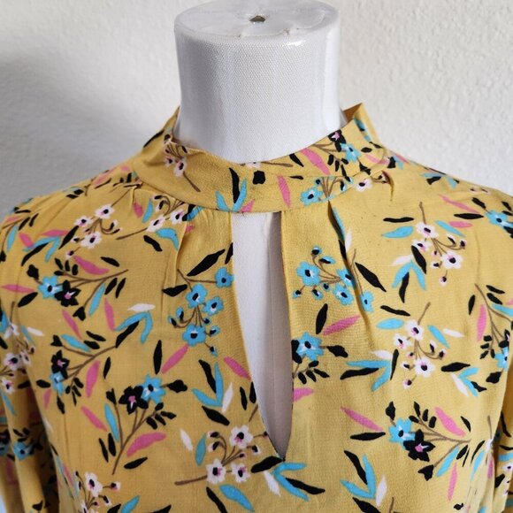 Maeve Anthropologie Meadowsweet Blouse Sz 6 Yellow Floral Keyhole Neck Feminine - Picture 5 of 6